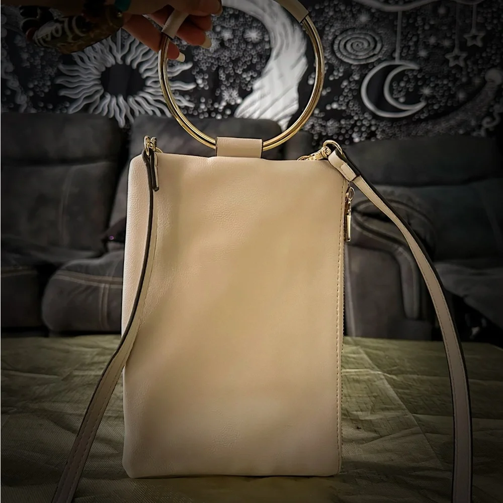 INC International Concepts Cream Shoulder Bag with Gold Ring - Picture 13 of 13